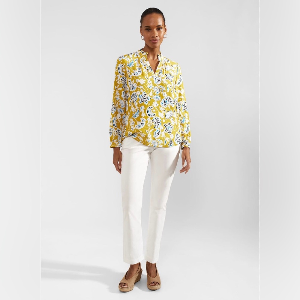 J. Crew Long Sleeve Floral Blouse Yellow Size Small - Picture 2 of 7